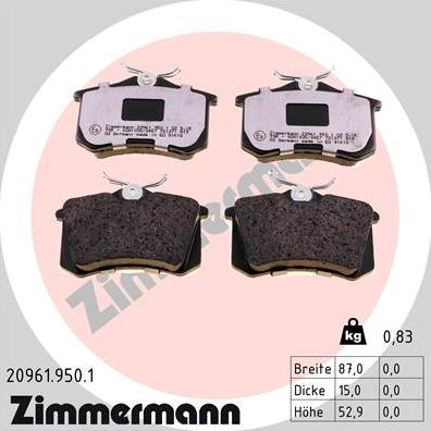 Zimmermann 20961.950.1 - Комплект спирачно феродо, дискови спирачки vvparts.bg