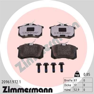 Zimmermann 20961.972.1 - Комплект спирачно феродо, дискови спирачки vvparts.bg