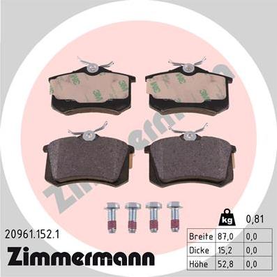 Zimmermann 20961.152.1 - Комплект спирачно феродо, дискови спирачки vvparts.bg