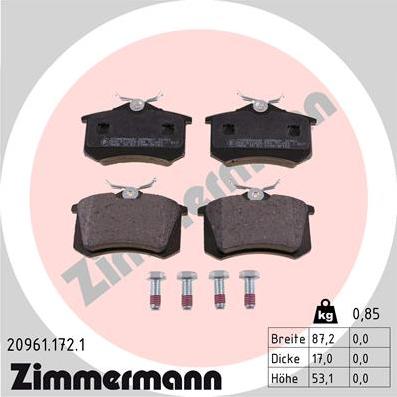 Zimmermann 20961.172.1 - Комплект спирачно феродо, дискови спирачки vvparts.bg