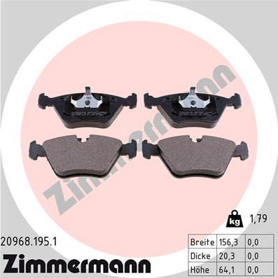 Zimmermann 20968.195.1 - Комплект спирачно феродо, дискови спирачки vvparts.bg