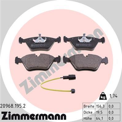 Zimmermann 20968.195.2 - Комплект спирачно феродо, дискови спирачки vvparts.bg