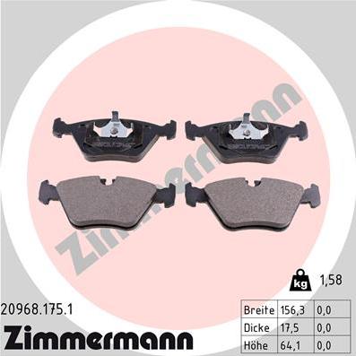 Zimmermann 20968.175.1 - Комплект спирачно феродо, дискови спирачки vvparts.bg