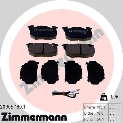 Zimmermann 20905.180.1 - Комплект спирачно феродо, дискови спирачки vvparts.bg