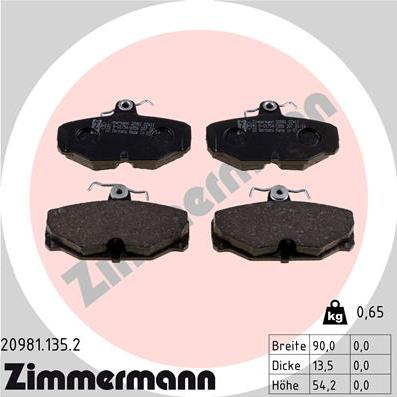 Zimmermann 20981.135.2 - Комплект спирачно феродо, дискови спирачки vvparts.bg