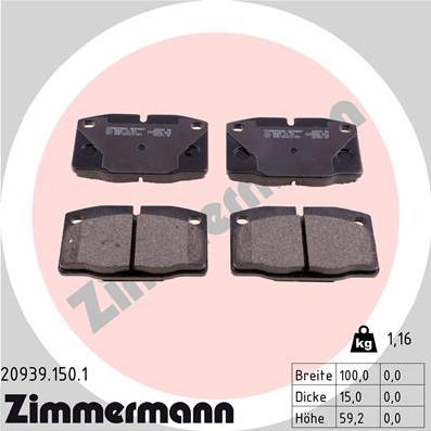 Zimmermann 20939.150.1 - Комплект спирачно феродо, дискови спирачки vvparts.bg