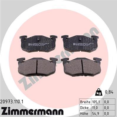 Zimmermann 20973.110.1 - Комплект спирачно феродо, дискови спирачки vvparts.bg