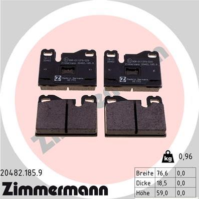 Zimmermann 20482.185.9 - Комплект спирачно феродо, дискови спирачки vvparts.bg