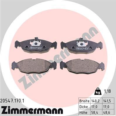 Zimmermann 20547.170.1 - Комплект спирачно феродо, дискови спирачки vvparts.bg