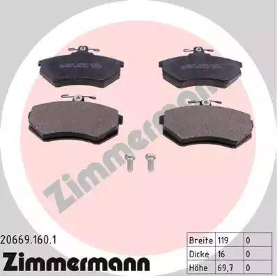 Zimmermann 20669.160.1 - Комплект спирачно феродо, дискови спирачки vvparts.bg