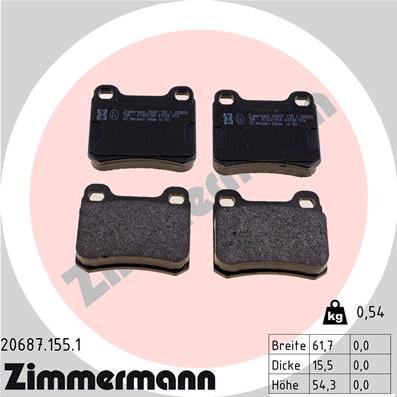 Zimmermann 20687.155.1 - Комплект спирачно феродо, дискови спирачки vvparts.bg