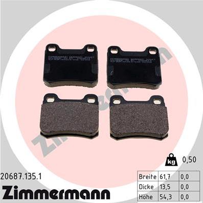 Zimmermann 20687.135.1 - Комплект спирачно феродо, дискови спирачки vvparts.bg