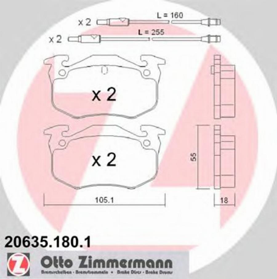 Zimmermann 206351801 - Комплект спирачно феродо, дискови спирачки vvparts.bg