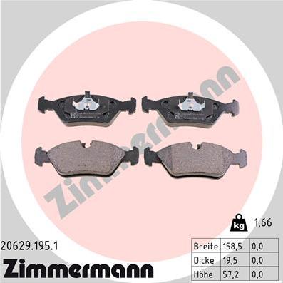 Zimmermann 20629.195.1 - Комплект спирачно феродо, дискови спирачки vvparts.bg