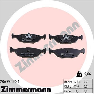 Zimmermann 20675.170.1 - Комплект спирачно феродо, дискови спирачки vvparts.bg