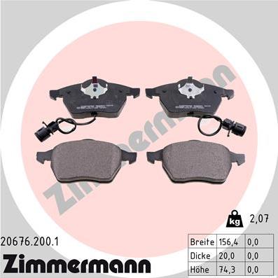 Zimmermann 20676.200.1 - Комплект спирачно феродо, дискови спирачки vvparts.bg