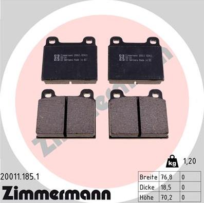 Zimmermann 20011.185.1 - Комплект спирачно феродо, дискови спирачки vvparts.bg