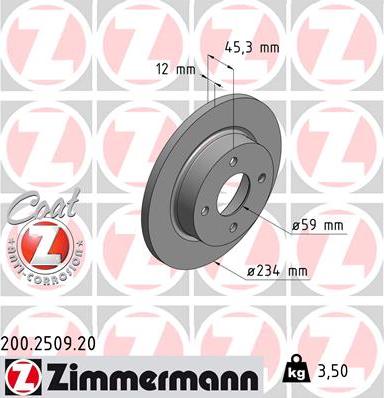 Zimmermann 200.2509.20 - Спирачен диск vvparts.bg