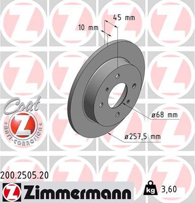 Zimmermann 200.2505.20 - Спирачен диск vvparts.bg