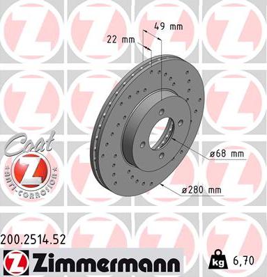 Zimmermann 200.2514.52 - Спирачен диск vvparts.bg