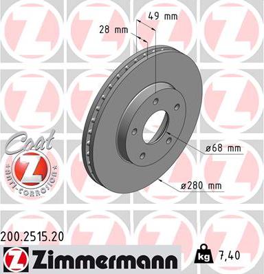 Zimmermann 200.2515.20 - Спирачен диск vvparts.bg