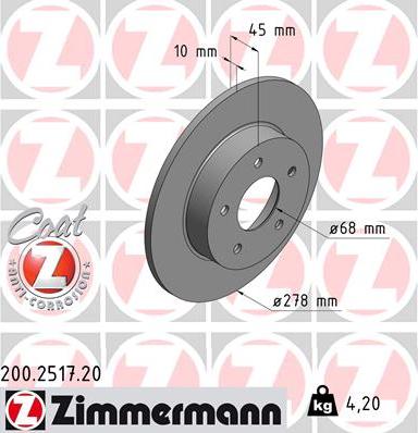 Zimmermann 200.2517.20 - Спирачен диск vvparts.bg