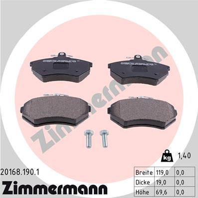 Zimmermann 20168.190.1 - Комплект спирачно феродо, дискови спирачки vvparts.bg