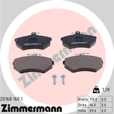 Zimmermann 20168.160.1 - Комплект спирачно феродо, дискови спирачки vvparts.bg