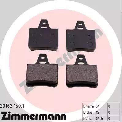 Zimmermann 20162.150.1 - Комплект спирачно феродо, дискови спирачки vvparts.bg