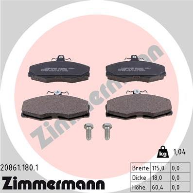 Zimmermann 20861.180.1 - Комплект спирачно феродо, дискови спирачки vvparts.bg