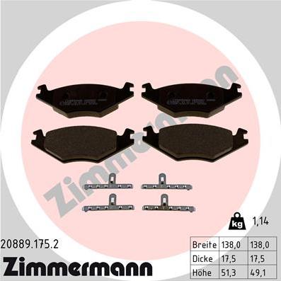 Zimmermann 20889.175.2 - Комплект спирачно феродо, дискови спирачки vvparts.bg