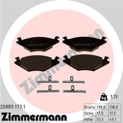 Zimmermann 20889.173.1 - Комплект спирачно феродо, дискови спирачки vvparts.bg