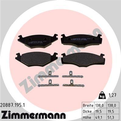 Zimmermann 20887.195.1 - Комплект спирачно феродо, дискови спирачки vvparts.bg