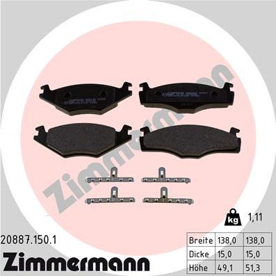 Zimmermann 20887.150.1 - Комплект спирачно феродо, дискови спирачки vvparts.bg