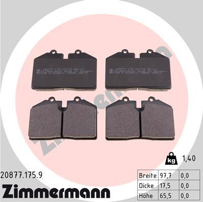 Zimmermann 20877.175.9 - Комплект спирачно феродо, дискови спирачки vvparts.bg