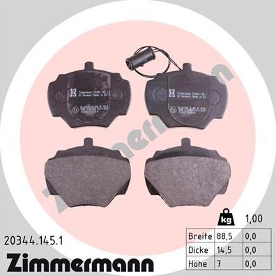 Zimmermann 20344.145.1 - Комплект спирачно феродо, дискови спирачки vvparts.bg