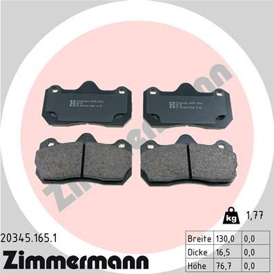 Zimmermann 20345.165.1 - Комплект спирачно феродо, дискови спирачки vvparts.bg