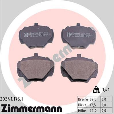 Zimmermann 20341.175.1 - Комплект спирачно феродо, дискови спирачки vvparts.bg