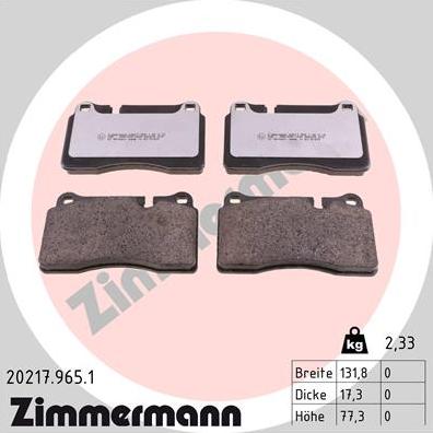 Zimmermann 20217.965.1 - Комплект спирачно феродо, дискови спирачки vvparts.bg