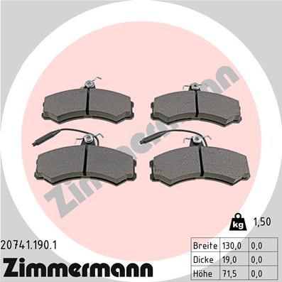 Zimmermann 20741.190.1 - Комплект спирачно феродо, дискови спирачки vvparts.bg