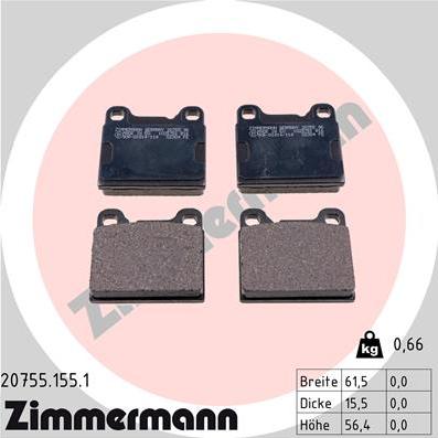 Zimmermann 20755.155.1 - Комплект спирачно феродо, дискови спирачки vvparts.bg
