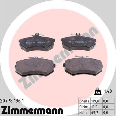 Zimmermann 20778.196.1 - Комплект спирачно феродо, дискови спирачки vvparts.bg