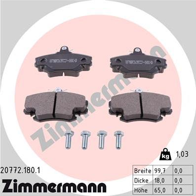 Zimmermann 20772.180.1 - Комплект спирачно феродо, дискови спирачки vvparts.bg