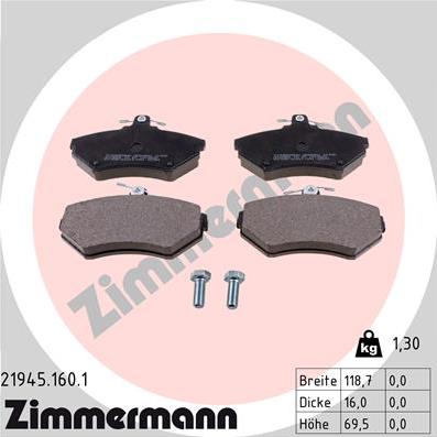 Zimmermann 21945.160.1 - Комплект спирачно феродо, дискови спирачки vvparts.bg