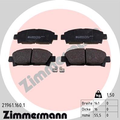 Zimmermann 21961.160.1 - Комплект спирачно феродо, дискови спирачки vvparts.bg