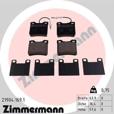 Zimmermann 21904.169.1 - Комплект спирачно феродо, дискови спирачки vvparts.bg