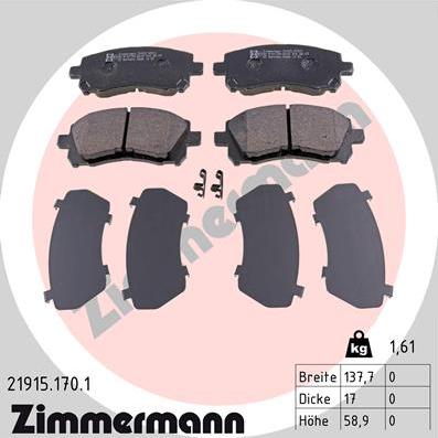 Zimmermann 21915.170.1 - Комплект спирачно феродо, дискови спирачки vvparts.bg