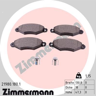 Zimmermann 21980.180.1 - Комплект спирачно феродо, дискови спирачки vvparts.bg