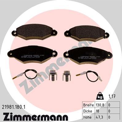 Zimmermann 21981.180.1 - Комплект спирачно феродо, дискови спирачки vvparts.bg