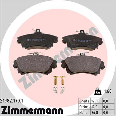 Zimmermann 21982.170.1 - Комплект спирачно феродо, дискови спирачки vvparts.bg